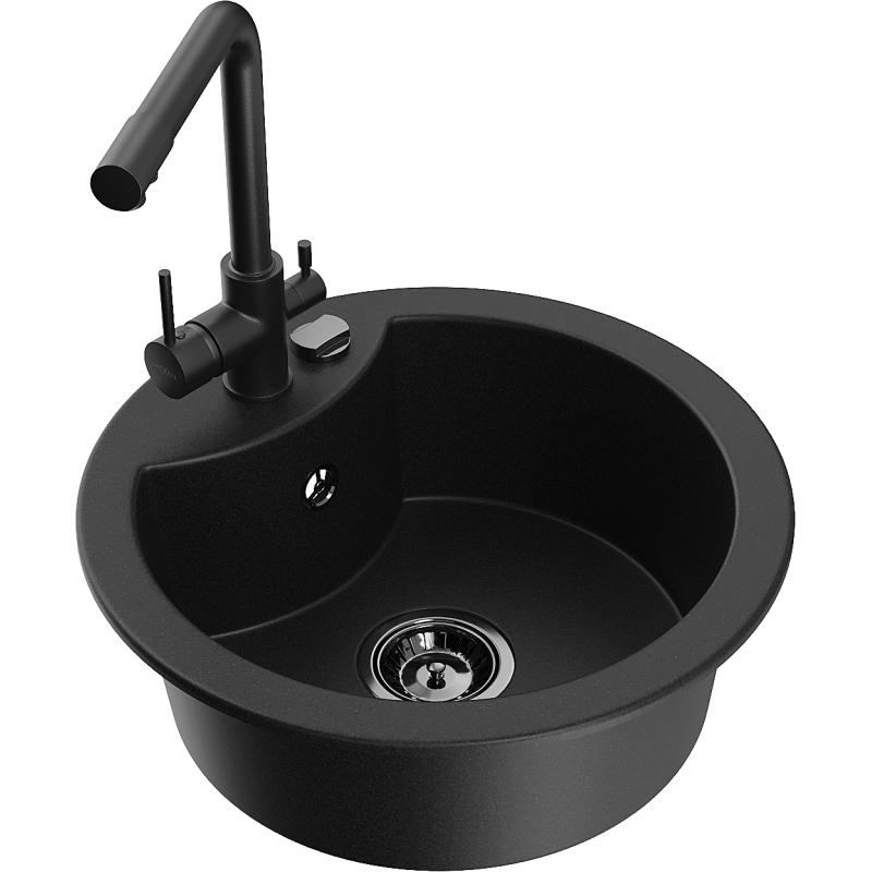 Mexen Diego zlewozmywak granitowy 1-komorowy z baterią kuchenną Duero, czarny - 6512-77-671600-70-B