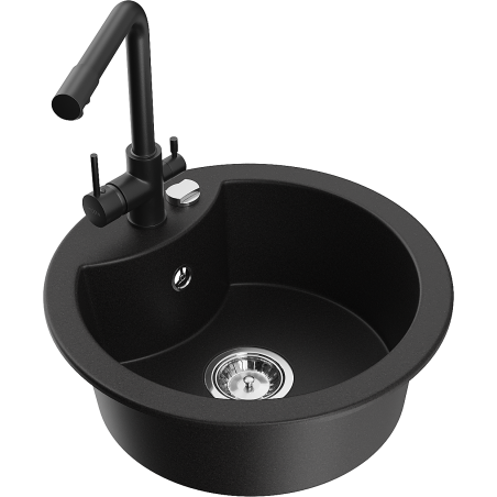 Mexen Diego zlewozmywak granitowy 1-komorowy z baterią kuchenną Duero, czarny - 6512-77-671600-70