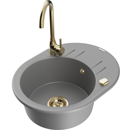 Mexen Kevin zlewozmywak granitowy 1-komorowy z ociekaczem i baterią kuchenną Telma, szary - 6517-71-670200-50