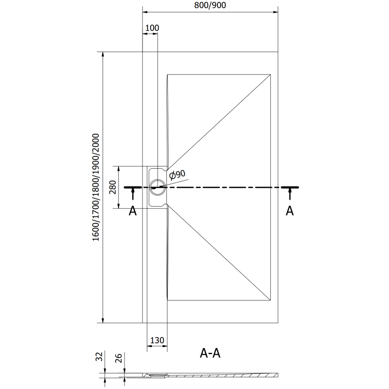 Mexen Egon brodzik prostokątny SMC 200 x 90 cm, szary - 4R619020
