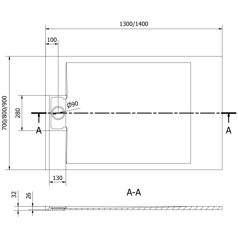 Mexen Otto brodzik prostokątny SMC 130 x 80 cm, szary - 4N618013