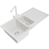 Mexen Andres zlewozmywak granitowy 1,5-komorowy z ociekaczem i baterią kuchenną Duero, biały - 6515-20-671600-20