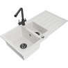Mexen Andres zlewozmywak granitowy 1,5-komorowy z ociekaczem i baterią kuchenną Duero, biały - 6515-20-671600-70