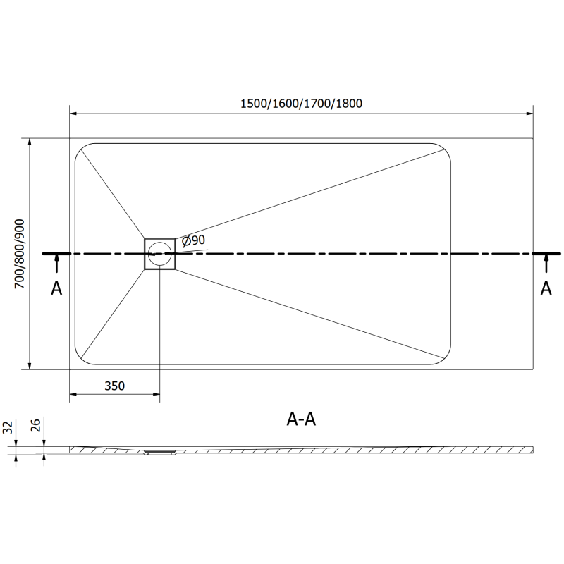 Mexen Bert brodzik prostokątny SMC 160 x 80 cm, szary - 4K618016