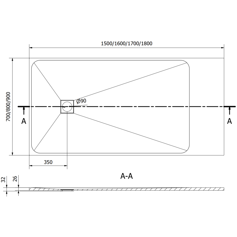 Mexen Bert brodzik prostokątny SMC 150 x 90 cm, szary - 4K619015