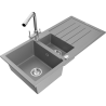 Mexen Andres zlewozmywak granitowy 1,5-komorowy z ociekaczem i baterią kuchenną Duero, szary - 6515-71-671600-00
