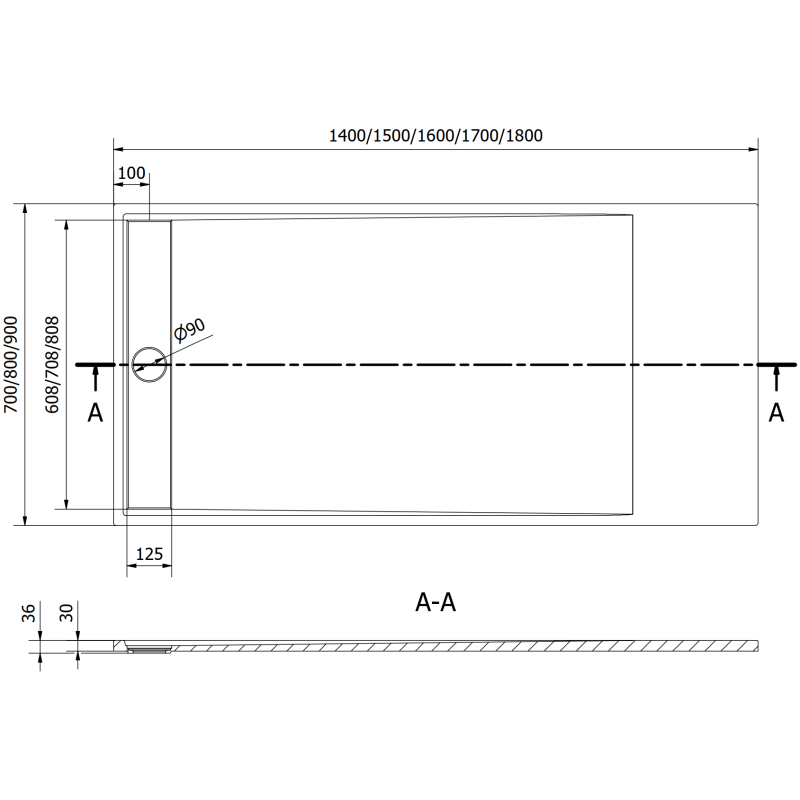 Mexen Amon brodzik prostokątny SMC 170 x 90 cm, szary - 4F619017