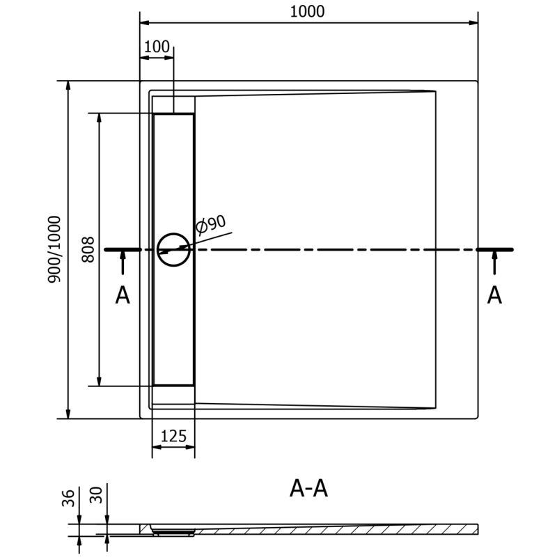 Mexen Amon brodzik kwadratowy SMC 100 x 100 cm, szary - 4F611010