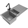 Mexen Andres zlewozmywak granitowy 1,5-komorowy z ociekaczem i baterią kuchenną Duero, szary - 6515-71-671600-70