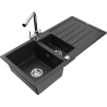Mexen Andres zlewozmywak granitowy 1,5-komorowy z ociekaczem i baterią kuchenną Duero, czarny/srebrny - 6515-73-671600-00