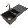 Mexen Andres zlewozmywak granitowy 1,5-komorowy z ociekaczem i baterią kuchenną Duero, czarny/srebrny - 6515-73-671600-50
