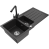 Mexen Andres zlewozmywak granitowy 1,5-komorowy z ociekaczem i baterią kuchenną Duero, czarny/srebrny - 6515-73-671600-70