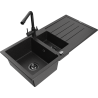 Mexen Andres zlewozmywak granitowy 1,5-komorowy z ociekaczem i baterią kuchenną Duero, czarny/srebrny - 6515-73-671600-70-B