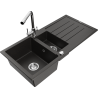 Mexen Andres zlewozmywak granitowy 1,5-komorowy z ociekaczem i baterią kuchenną Duero, czarny/złoty - 6515-75-671600-00
