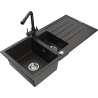 Mexen Andres zlewozmywak granitowy 1,5-komorowy z ociekaczem i baterią kuchenną Duero, czarny/złoty - 6515-75-671600-70