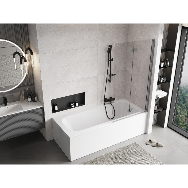 Mexen Mist parawan nawannowy 2-skrzydłowy prawy 90 x 150 cm, transparent, gun metal - 8A9-090-002-95-00-P