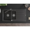 Mexen Andres zlewozmywak granitowy 1,5-komorowy z ociekaczem i baterią kuchenną Duero, czarny nakrapiany - 6515-76-671600-76