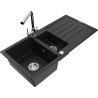 Mexen Andres zlewozmywak granitowy 1,5-komorowy z ociekaczem i baterią kuchenną Duero, czarny - 6515-77-671600-00