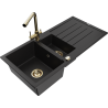 Mexen Andres zlewozmywak granitowy 1,5-komorowy z ociekaczem i baterią kuchenną Duero, czarny - 6515-77-671600-50