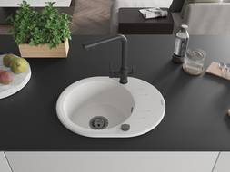 Mexen Kevin zlewozmywak granitowy 1-komorowy z ociekaczem i baterią kuchenną Duero, biały - 6517-20-671600-70