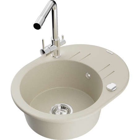 Mexen Kevin zlewozmywak granitowy 1-komorowy z ociekaczem i baterią kuchenną Duero, beżowy - 6517-69-671600-00