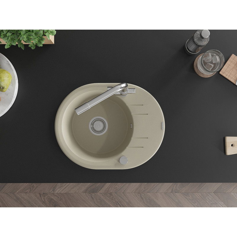 Mexen Kevin zlewozmywak granitowy 1-komorowy z ociekaczem i baterią kuchenną Duero, beżowy - 6517-69-671600-00