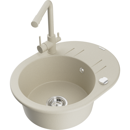 Mexen Kevin zlewozmywak granitowy 1-komorowy z ociekaczem i baterią kuchenną Duero, beżowy - 6517-69-671600-69