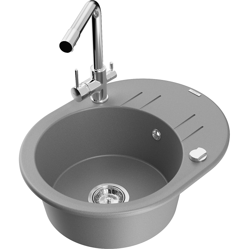 Mexen Kevin zlewozmywak granitowy 1-komorowy z ociekaczem i baterią kuchenną Duero, szary - 6517-71-671600-00