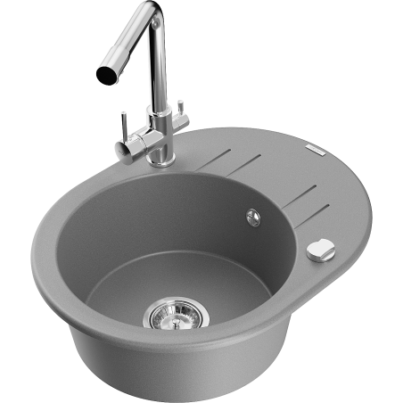 Mexen Kevin zlewozmywak granitowy 1-komorowy z ociekaczem i baterią kuchenną Duero, szary - 6517-71-671600-00