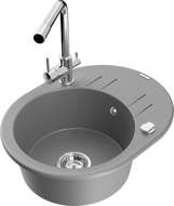 Mexen Kevin zlewozmywak granitowy 1-komorowy z ociekaczem i baterią kuchenną Duero, szary - 6517-71-671600-00