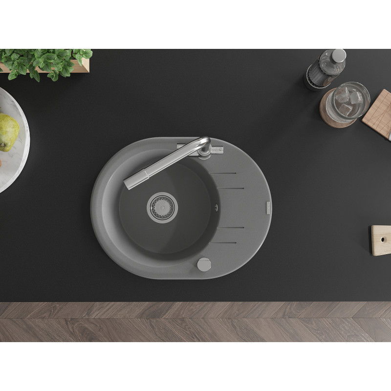 Mexen Kevin zlewozmywak granitowy 1-komorowy z ociekaczem i baterią kuchenną Duero, szary - 6517-71-671600-00