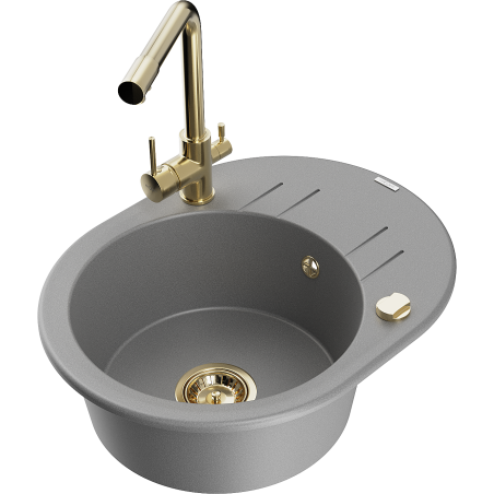 Mexen Kevin zlewozmywak granitowy 1-komorowy z ociekaczem i baterią kuchenną Duero, szary - 6517-71-671600-50