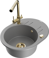 Mexen Kevin zlewozmywak granitowy 1-komorowy z ociekaczem i baterią kuchenną Duero, szary - 6517-71-671600-50