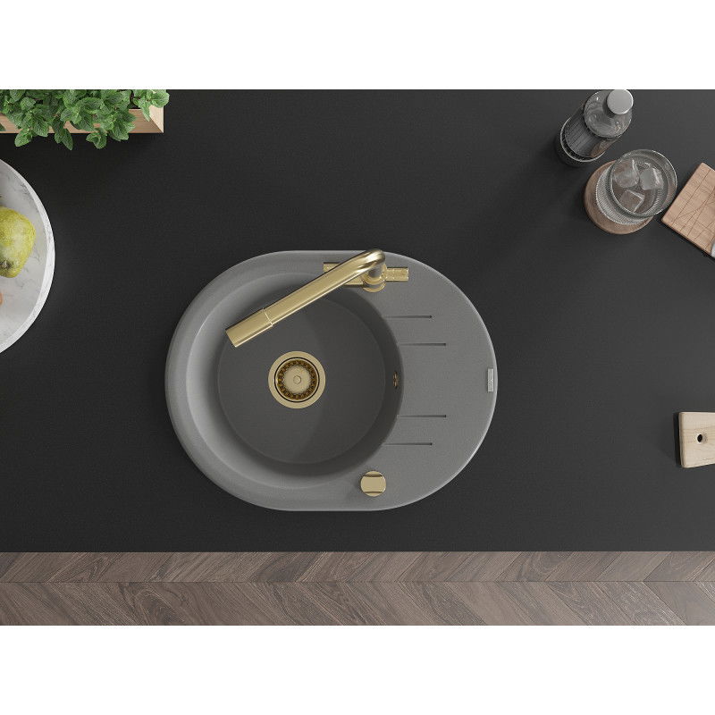 Mexen Kevin zlewozmywak granitowy 1-komorowy z ociekaczem i baterią kuchenną Duero, szary - 6517-71-671600-50