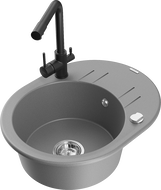 Mexen Kevin zlewozmywak granitowy 1-komorowy z ociekaczem i baterią kuchenną Duero, szary - 6517-71-671600-70