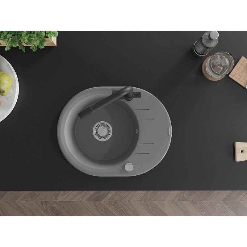 Mexen Kevin zlewozmywak granitowy 1-komorowy z ociekaczem i baterią kuchenną Duero, szary - 6517-71-671600-70