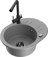 Mexen Kevin zlewozmywak granitowy 1-komorowy z ociekaczem i baterią kuchenną Duero, szary - 6517-71-671600-70-B