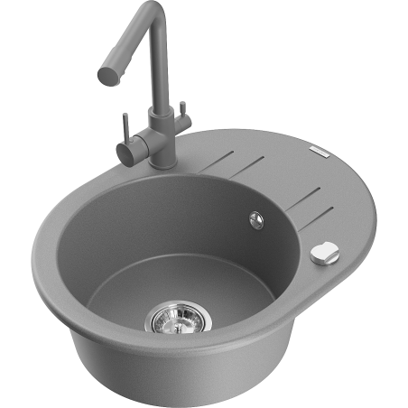 Mexen Kevin zlewozmywak granitowy 1-komorowy z ociekaczem i baterią kuchenną Duero, szary - 6517-71-671600-71
