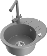 Mexen Kevin zlewozmywak granitowy 1-komorowy z ociekaczem i baterią kuchenną Duero, szary - 6517-71-671600-71