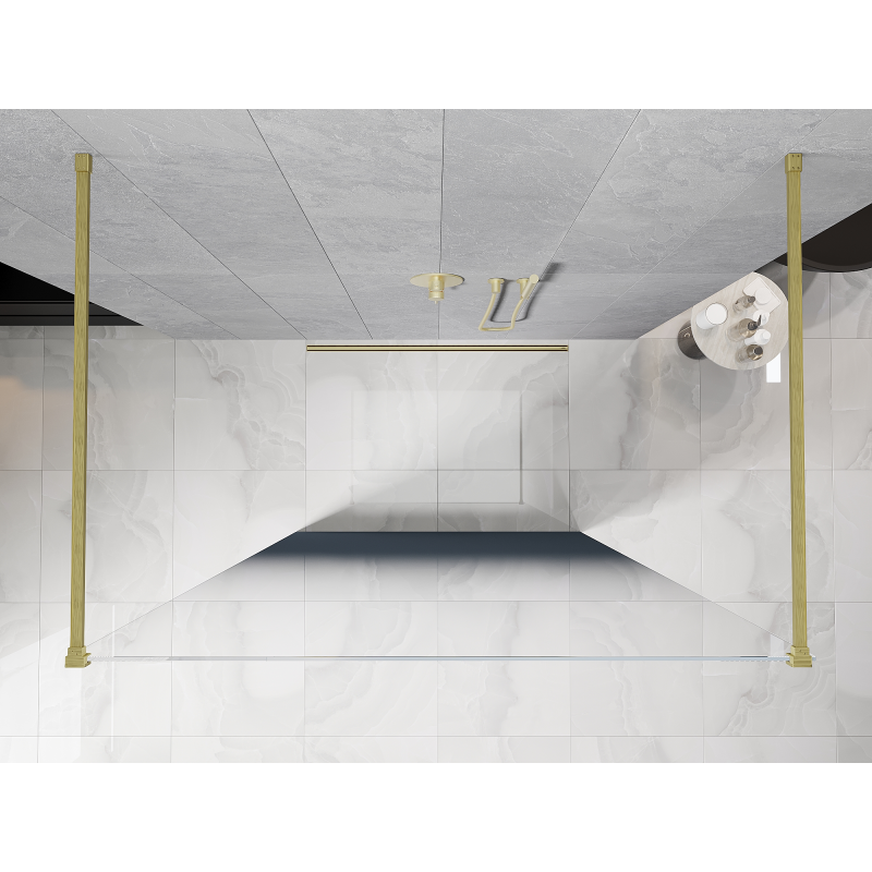 Mexen Kioto ścianka prysznicowa wolnostojąca 150 x 200 cm, ombre niebieska 8 mm, złota szczotkowana - 800-150-002-55-46