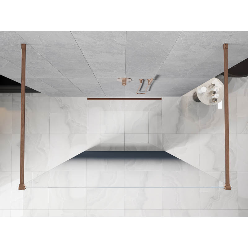 Mexen Kioto ścianka prysznicowa wolnostojąca 100 x 200 cm, ombre niebieska 8 mm, miedź szczotkowana - 800-100-002-65-46