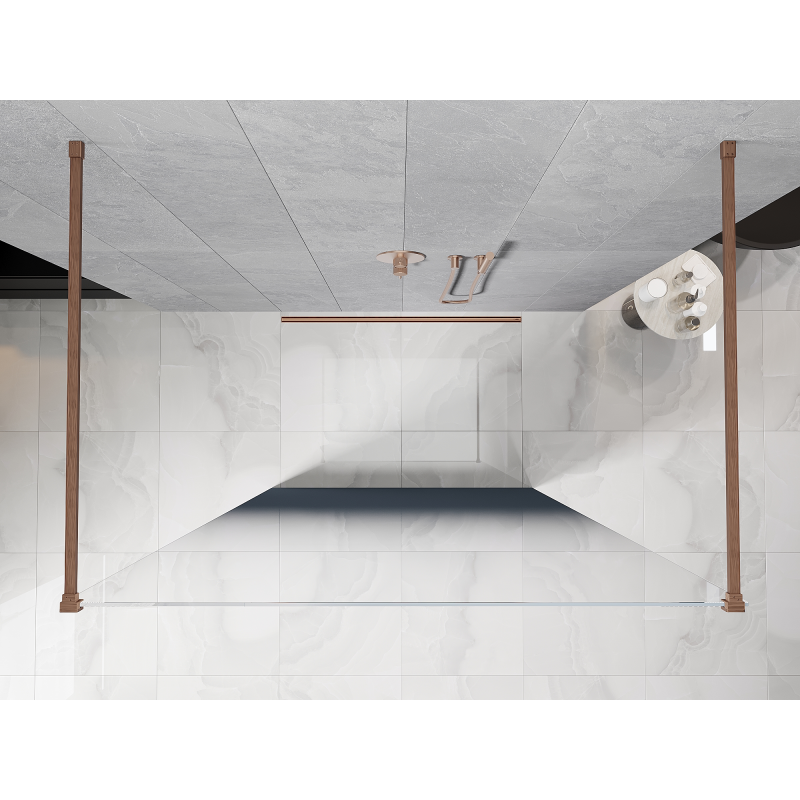 Mexen Kioto ścianka prysznicowa wolnostojąca 130 x 200 cm, ombre niebieska 8 mm, miedź szczotkowana - 800-130-002-65-46