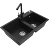 Mexen Tomas zlewozmywak granitowy 2-komorowy z baterią kuchenną Duero, czarny - 6516-77-671600-70