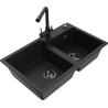 Mexen Tomas zlewozmywak granitowy 2-komorowy z baterią kuchenną Duero, czarny - 6516-77-671600-70-B