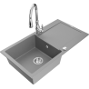Mexen Leo zlewozmywak granitowy 1-komorowy z ociekaczem i baterią kuchenną Savita, szary - 6501-71-672601-00