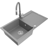 Mexen Leo zlewozmywak granitowy 1-komorowy z ociekaczem i baterią kuchenną Savita, szary - 6501-71-672601-71