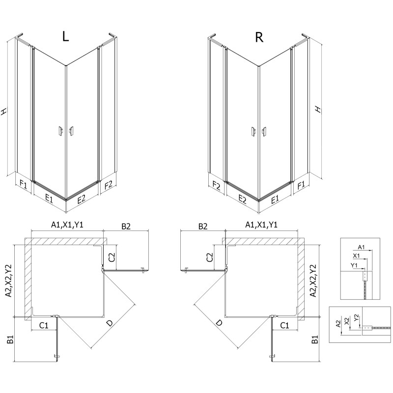 Mexen Mist L Duo kabina prysznicowa uchylna 110 x 100 cm, transparent, gun metal - 8A4L-110-100-95-00