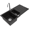 Mexen Andres zlewozmywak granitowy 1,5-komorowy z ociekaczem i baterią kuchenną Telma, czarny - 6515-77-670200-00