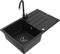 Mexen Bruno zlewozmywak granitowy 1-komorowy z ociekaczem i baterią kuchenną Telma, czarny - 6513-77-670200-70-B