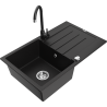 Mexen Bruno zlewozmywak granitowy 1-komorowy z ociekaczem i baterią kuchenną Telma, czarny - 6513-77-670200-70